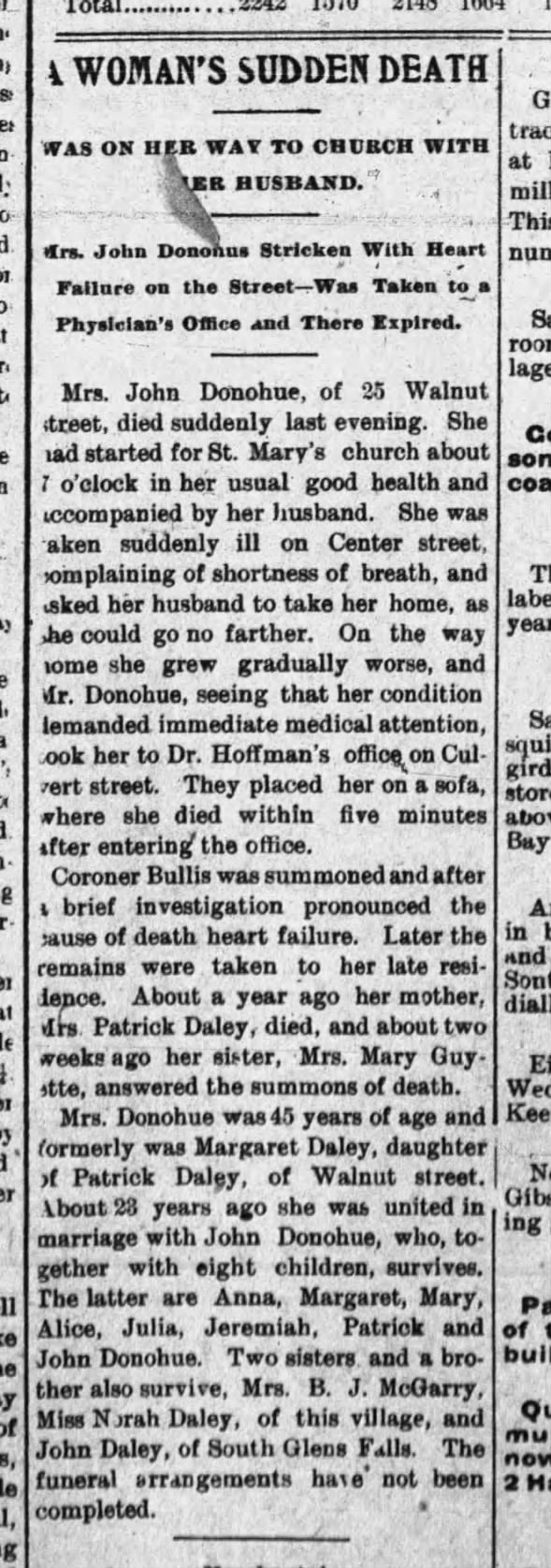 Margaret Daley Donohue DIes Nov 10 1904